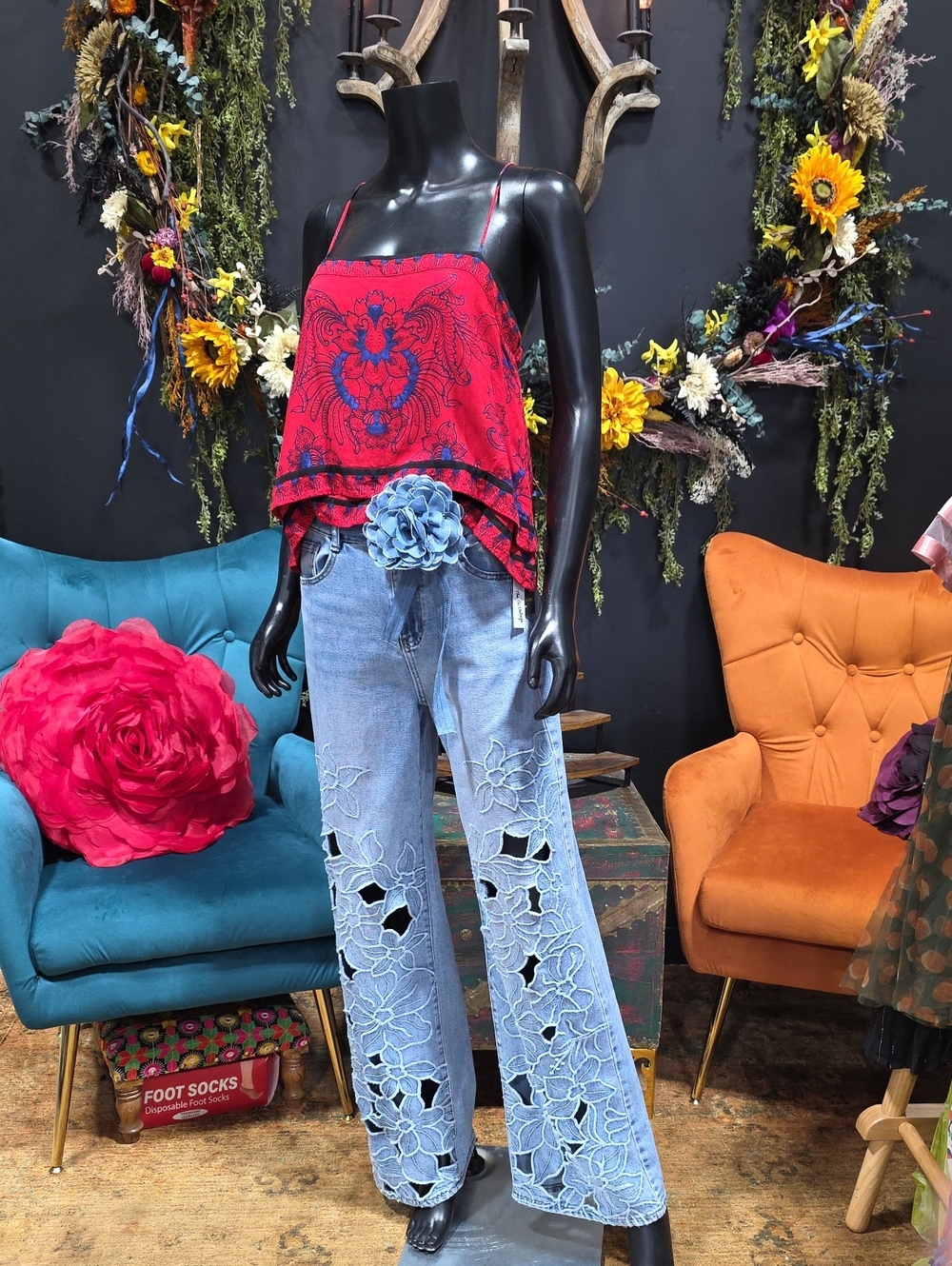 The Nu Vintage Floral Cut Out Denim Jean